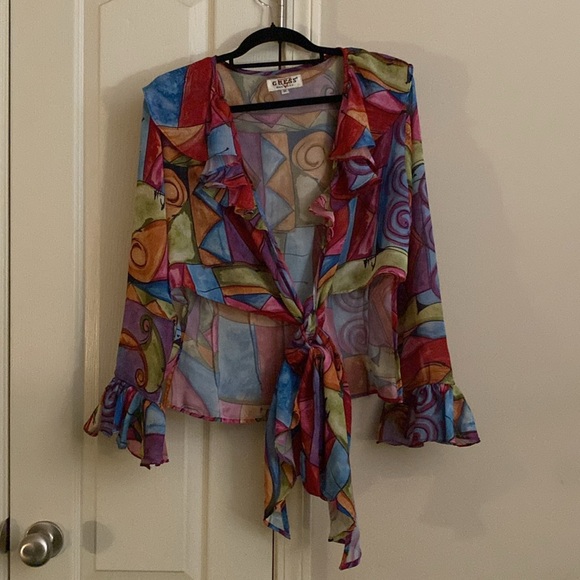 Guess, made in USA, Rapp around blouse, sz. Med, multi color, - Picture 10 of 11